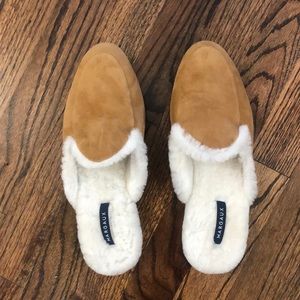 Flat Shearling Mules, suede, never worn
